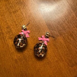 Leopard Print Earrings with Pink Bow